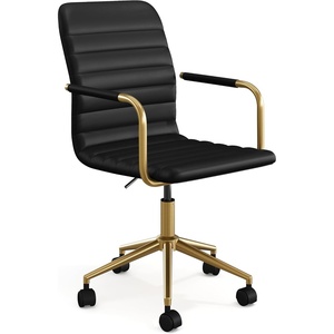 image:imageMartha Stewart Taytum Swivel Task Chair with Armrests for Home Office in Black Faux Leather with Polished Nickel FrameBlack Faux LeatherPolished Brass Frame