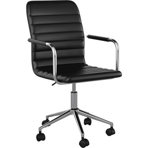 image:imageMartha Stewart Taytum Swivel Task Chair with Armrests for Home Office in Black Faux Leather with Polished Nickel FrameBlack Faux LeatherPolished Nickel