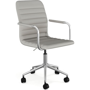image:imageMartha Stewart Taytum Swivel Task Chair with Armrests for Home Office in Black Faux Leather with Polished Nickel FrameGray Faux LeatherPolished Nickel Frame