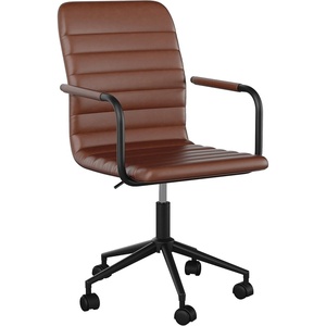 image:imageMartha Stewart Taytum Swivel Task Chair with Armrests for Home Office in Black Faux Leather with Polished Nickel FrameSaddle Brown Faux LeatherOil Rubbed Bronze