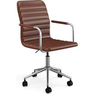 image:imageMartha Stewart Taytum Swivel Task Chair with Armrests for Home Office in Black Faux Leather with Polished Nickel FrameSaddle Brown Faux LeatherPolished Nickel Frame