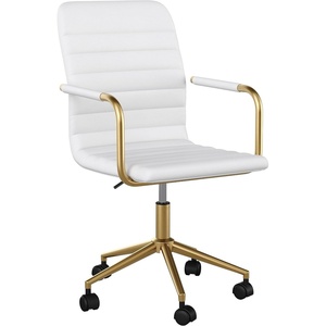 image:imageMartha Stewart Taytum Swivel Task Chair with Armrests for Home Office in Black Faux Leather with Polished Nickel FrameWhite Faux LeatherPolished Brass
