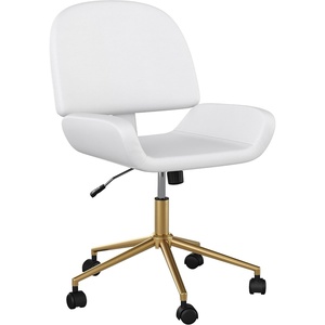 image:imageMartha Stewart Tyla Armless Swivel Task Chair for Home Office in White Faux Leather with Polished Brass FrameWhite Faux LeatherPolished Brass