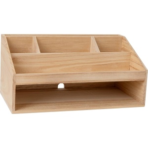 image:imageMartha Stewart Weston Wooden Desktop Organizer with Open Lower Storage Compartment Paulownia Wood Multipurpose Storage Caddy Light NaturalLight Natural