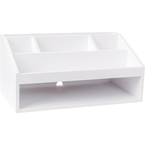 image:imageMartha Stewart Weston Wooden Desktop Organizer with Open Lower Storage Compartment Paulownia Wood Multipurpose Storage Caddy Light NaturalWhite