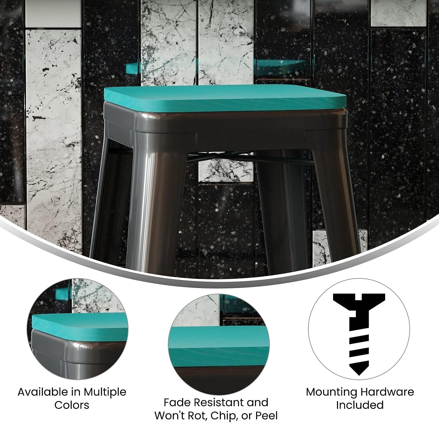 image:imageFlash Furniture Perry Set of 4 Poly Resin Wood Seat  Gray Polystyrene  Rounded Edges for Comfort  For Colorful Metal Chairs and Stools  IndoorOutdoorMint