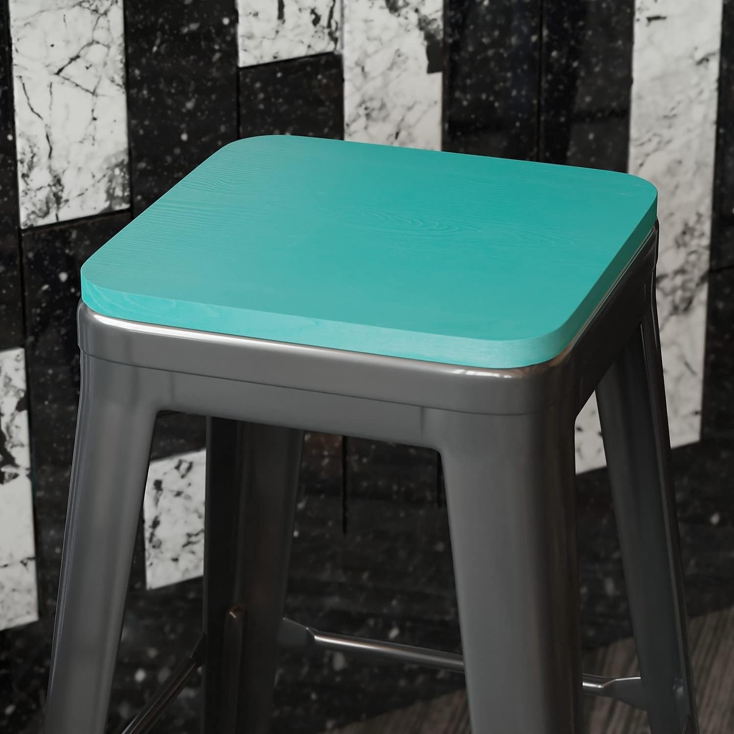 image:imageFlash Furniture Perry Set of 4 Poly Resin Wood Seat  Gray Polystyrene  Rounded Edges for Comfort  For Colorful Metal Chairs and Stools  IndoorOutdoorMint