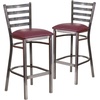 image:imageFlash Furniture 2 Pack HERCULES Series Silver Antique Finish with Clear Coat Ladder Back Metal Restaurant Barstool  Black Vinyl SeatBurgundy Vinyl SeatClear Coated Metal Frame