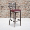 image:imageFlash Furniture 2 Pack HERCULES Series Silver Antique Finish with Clear Coat Ladder Back Metal Restaurant Barstool  Black Vinyl SeatBurgundy Vinyl SeatClear Coated Metal Frame