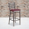 image:imageFlash Furniture 2 Pack HERCULES Series Silver Antique Finish with Clear Coat Ladder Back Metal Restaurant Barstool  Black Vinyl SeatBurgundy Vinyl SeatClear Coated Metal Frame