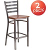 image:imageFlash Furniture 2 Pack HERCULES Series Silver Antique Finish with Clear Coat Ladder Back Metal Restaurant Barstool  Black Vinyl SeatCherry Wood SeatClear Coated Metal Frame