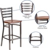 image:imageFlash Furniture 2 Pack HERCULES Series Silver Antique Finish with Clear Coat Ladder Back Metal Restaurant Barstool  Black Vinyl SeatCherry Wood SeatClear Coated Metal Frame