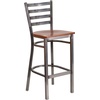 image:imageFlash Furniture 2 Pack HERCULES Series Silver Antique Finish with Clear Coat Ladder Back Metal Restaurant Barstool  Black Vinyl SeatCherry Wood SeatClear Coated Metal Frame