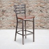 image:imageFlash Furniture 2 Pack HERCULES Series Silver Antique Finish with Clear Coat Ladder Back Metal Restaurant Barstool  Black Vinyl SeatCherry Wood SeatClear Coated Metal Frame