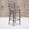 image:imageFlash Furniture 2 Pack HERCULES Series Silver Antique Finish with Clear Coat Ladder Back Metal Restaurant Barstool  Black Vinyl SeatMahogany Wood SeatClear Coated Metal Frame