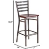 image:imageFlash Furniture 2 Pack HERCULES Series Silver Antique Finish with Clear Coat Ladder Back Metal Restaurant Barstool  Black Vinyl SeatMahogany Wood SeatClear Coated Metal Frame