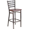 image:imageFlash Furniture 2 Pack HERCULES Series Silver Antique Finish with Clear Coat Ladder Back Metal Restaurant Barstool  Black Vinyl SeatMahogany Wood SeatClear Coated Metal Frame