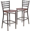 image:imageFlash Furniture 2 Pack HERCULES Series Silver Antique Finish with Clear Coat Ladder Back Metal Restaurant Barstool  Black Vinyl SeatMahogany Wood SeatClear Coated Metal Frame