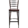 image:imageFlash Furniture 2 Pack HERCULES Series Silver Antique Finish with Clear Coat Ladder Back Metal Restaurant Barstool  Black Vinyl SeatMahogany Wood SeatClear Coated Metal Frame
