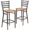 image:imageFlash Furniture 2 Pack HERCULES Series Silver Antique Finish with Clear Coat Ladder Back Metal Restaurant Barstool  Black Vinyl SeatNatural Wood SeatClear Coated Metal Frame