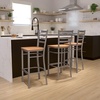 image:imageFlash Furniture 2 Pack HERCULES Series Silver Antique Finish with Clear Coat Ladder Back Metal Restaurant Barstool  Black Vinyl SeatNatural Wood SeatClear Coated Metal Frame