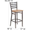 image:imageFlash Furniture 2 Pack HERCULES Series Silver Antique Finish with Clear Coat Ladder Back Metal Restaurant Barstool  Black Vinyl SeatNatural Wood SeatClear Coated Metal Frame