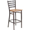 image:imageFlash Furniture 2 Pack HERCULES Series Silver Antique Finish with Clear Coat Ladder Back Metal Restaurant Barstool  Black Vinyl SeatNatural Wood SeatClear Coated Metal Frame