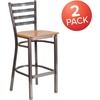 image:imageFlash Furniture 2 Pack HERCULES Series Silver Antique Finish with Clear Coat Ladder Back Metal Restaurant Barstool  Black Vinyl SeatNatural Wood SeatClear Coated Metal Frame