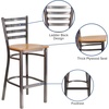 image:imageFlash Furniture 2 Pack HERCULES Series Silver Antique Finish with Clear Coat Ladder Back Metal Restaurant Barstool  Black Vinyl SeatNatural Wood SeatClear Coated Metal Frame
