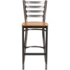 image:imageFlash Furniture 2 Pack HERCULES Series Silver Antique Finish with Clear Coat Ladder Back Metal Restaurant Barstool  Black Vinyl SeatNatural Wood SeatClear Coated Metal Frame