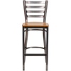 image:imageFlash Furniture 2 Pack HERCULES Series Silver Antique Finish with Clear Coat Ladder Back Metal Restaurant Barstool  Black Vinyl SeatNatural Wood SeatClear Coated Metal Frame