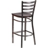 image:imageFlash Furniture 2 Pack HERCULES Series Silver Antique Finish with Clear Coat Ladder Back Metal Restaurant Barstool  Black Vinyl SeatWalnut Wood SeatClear Coated Metal Frame