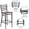 image:imageFlash Furniture 2 Pack HERCULES Series Silver Antique Finish with Clear Coat Ladder Back Metal Restaurant Barstool  Black Vinyl SeatWalnut Wood SeatClear Coated Metal Frame
