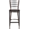 image:imageFlash Furniture 2 Pack HERCULES Series Silver Antique Finish with Clear Coat Ladder Back Metal Restaurant Barstool  Black Vinyl SeatWalnut Wood SeatClear Coated Metal Frame