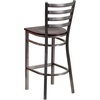 image:imageFlash Furniture 2 Pack HERCULES Series Silver Antique Finish with Clear Coat Ladder Back Metal Restaurant Barstool  Black Vinyl SeatWalnut Wood SeatClear Coated Metal Frame