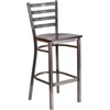 image:imageFlash Furniture 2 Pack HERCULES Series Silver Antique Finish with Clear Coat Ladder Back Metal Restaurant Barstool  Black Vinyl SeatWalnut Wood SeatClear Coated Metal Frame