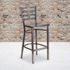 image:imageFlash Furniture 2 Pack HERCULES Series Silver Antique Finish with Clear Coat Ladder Back Metal Restaurant Barstool  Black Vinyl SeatWalnut Wood SeatClear Coated Metal Frame