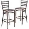 image:imageFlash Furniture 2 Pack HERCULES Series Silver Antique Finish with Clear Coat Ladder Back Metal Restaurant Barstool  Black Vinyl SeatWalnut Wood SeatClear Coated Metal Frame