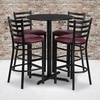 image:imageFlash Furniture 30 Round Black Laminate Table Set with XBase and 4 Ladder Back Metal Barstools  Black Vinyl SeatBlack TopBurgundy Vinyl Seat