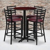 image:imageFlash Furniture 30 Round Black Laminate Table Set with XBase and 4 Ladder Back Metal Barstools  Black Vinyl SeatMahogany TopBurgundy Vinyl Seat