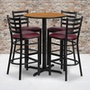 image:imageFlash Furniture 30 Round Black Laminate Table Set with XBase and 4 Ladder Back Metal Barstools  Black Vinyl SeatNatural TopBurgundy Vinyl Seat