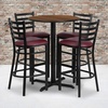 image:imageFlash Furniture 30 Round Black Laminate Table Set with XBase and 4 Ladder Back Metal Barstools  Black Vinyl SeatWalnut TopBurgundy Vinyl Seat