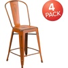 image:imageFlash Furniture Blake Commercial Grade 4 Pack 24 High Distressed Orange Metal IndoorOutdoor Counter Height Stool with Back