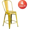 image:imageFlash Furniture Blake Commercial Grade 4 Pack 24 High Distressed Yellow Metal IndoorOutdoor Counter Height Stool with Back