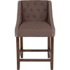 image:imageFlash Furniture Carmel Series 24 High Transitional Tufted Walnut Counter Height Stool with Accent Nail Trim in Dark Gray FabricBrown Fabric