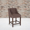 image:imageFlash Furniture Carmel Series 24 High Transitional Tufted Walnut Counter Height Stool with Accent Nail Trim in Dark Gray FabricBrown Fabric