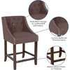 image:imageFlash Furniture Carmel Series 24 High Transitional Tufted Walnut Counter Height Stool with Accent Nail Trim in Dark Gray FabricBrown Fabric