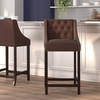 image:imageFlash Furniture Carmel Series 24 High Transitional Tufted Walnut Counter Height Stool with Accent Nail Trim in Dark Gray FabricBrown Fabric