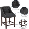 image:imageFlash Furniture Carmel Series 24 High Transitional Tufted Walnut Counter Height Stool with Accent Nail Trim in Dark Gray FabricCharcoal Fabric
