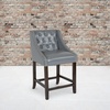 image:imageFlash Furniture Carmel Series 24 High Transitional Tufted Walnut Counter Height Stool with Accent Nail Trim in Dark Gray FabricLight Gray Leather